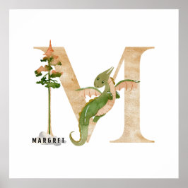 Unds Dragon Anpassat namn Monogram M Nursery Room Poster