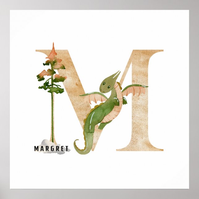 Unds Dragon Anpassat namn Monogram M Nursery Room Poster (Framsidan)