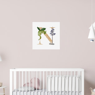 Unds Dragon Anpassat namn Monogram N Nursery Room Poster