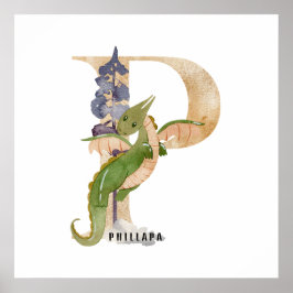 Unds Dragon Anpassat namn Monogram P Nursery Room Poster