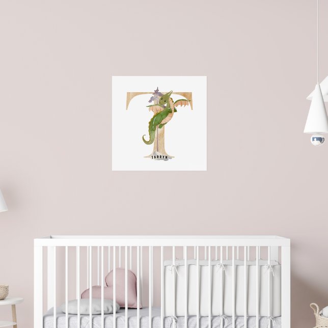 Unds Dragon Anpassat namn Monogram T Nursery Room Poster (Barnkammare 2)