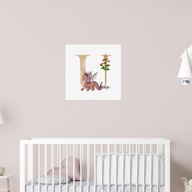 Unds Dragon Anpassat namn Monogram U Nursery Room Poster (Barnkammare 2)