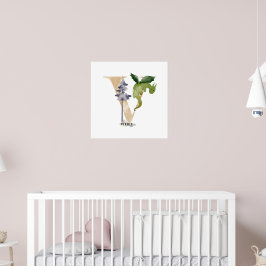 Unds Dragon Anpassat namn Monogram V Nursery-rum Poster