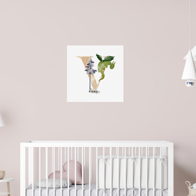 Unds Dragon Anpassat namn Monogram V Nursery-rum Poster (Barnkammare 2)