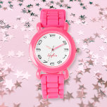 Unds Girls Modern Chic Rosa Anpassat namn Monogram Armbandsur<br><div class="desc">Anpassningsbar, personlig, ungflickor roligt coola snyggt fodral av modern trendig chic rosa silikonband, plast, handklocka. Skriv helt enkelt in texten i namn för att anpassa. Skapa en underbar, anpassningsbar klocka för den lila prinsessan i ditt liv - dotter, syster, systerdotter, mordotter, guddotter, styvdotter. Gör en underbar anpassningsbar till födelsedag, studenten,...</div>