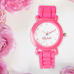 Unds Girls Modern Cute Rosa Anpassat namn Monogram Armbandsur<br><div class="desc">Anpassningsbar, personlig, ungflickor, söt roligt söt chic coola rosa silikonband, plast fodral, handklocka. Skriv helt enkelt in texten i namn för att anpassa. Skapa en underbar, anpassningsbar klocka för den lila prinsessan i ditt liv - dotter, syster, systerdotter, mordotter, guddotter, styvdotter. Gör en underbar anpassningsbar till födelsedag, studenten, julklappar, helgdagar...</div>