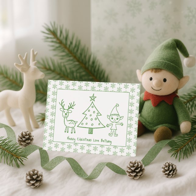 Unds Grönt Glitter Scribble Art God jul Julkort (Skapare uppladdad)