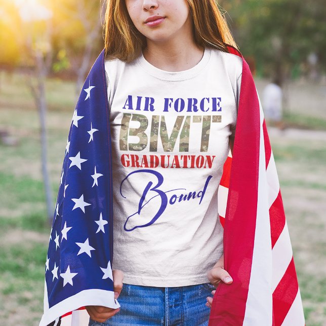 Unds Luft Force BMT Studenten Bound Front Back T Shirt (Youth size Air Force BMT Graduation Bound t-shirt for boys and girls, basic military training, camo)