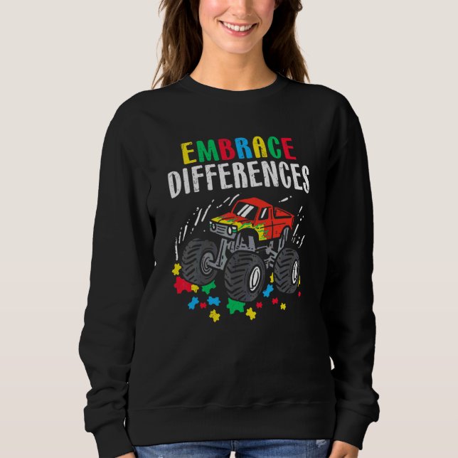 Unds Monster Lastbil embrace Differences Autism Aw T Shirt (Framsida)