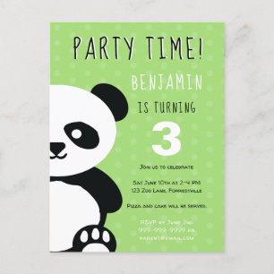 Unds Personlig Panda Kawaii Grönt Birthday Inbjudan Vykort