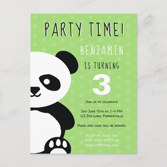 Unds Personlig Panda Kawaii Grönt Birthday Inbjudan Vykort (Framsida)