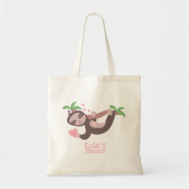 Unds Sloth Hearts Clouds Bibliotek Bok Tote Bag Tygkasse (Framsidan)