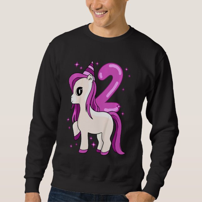 Unds Unicorn 2 års födelsedag Lång Ärmad Tröja (Framsida)