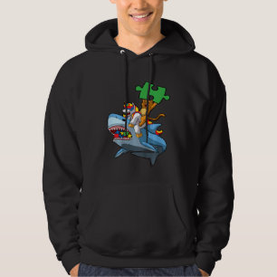 Unds Unicorn Cat Riding Shark Autism Awareness - k Hoodie