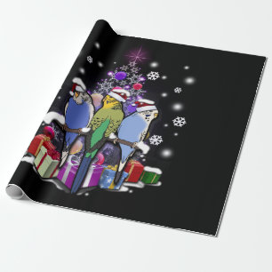 Undulat med jul gåva och snöflingor presentpapper