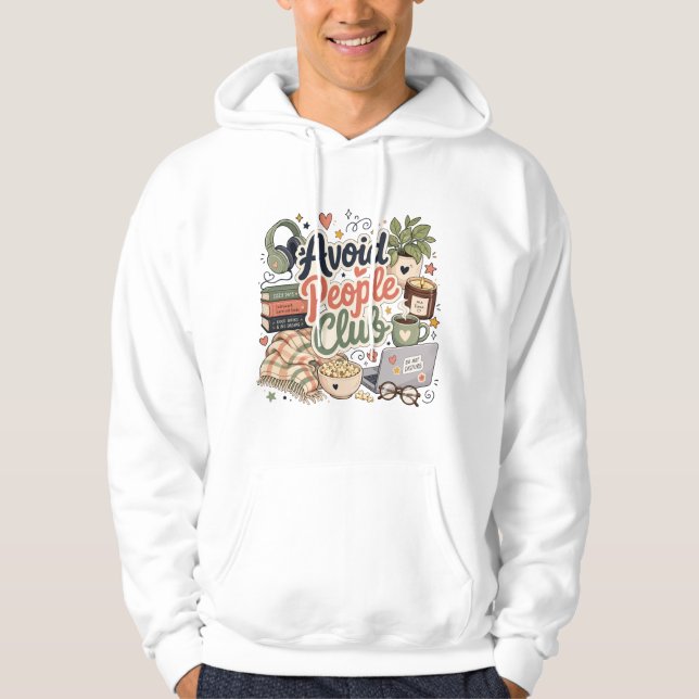 Undvik Människor Klubb Mysig Introvert Stämning Hoodie (Framsida)