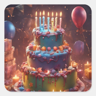 Une fête d'anniversaire réussie fyrkantigt klistermärke