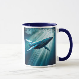 Une magnifique baleine bleue nage majestueuse. mugg