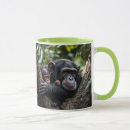Une maman singe veille sur bébé. mugg