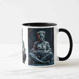 Une poupée au visage de porcelaine et ses lapins. mugg