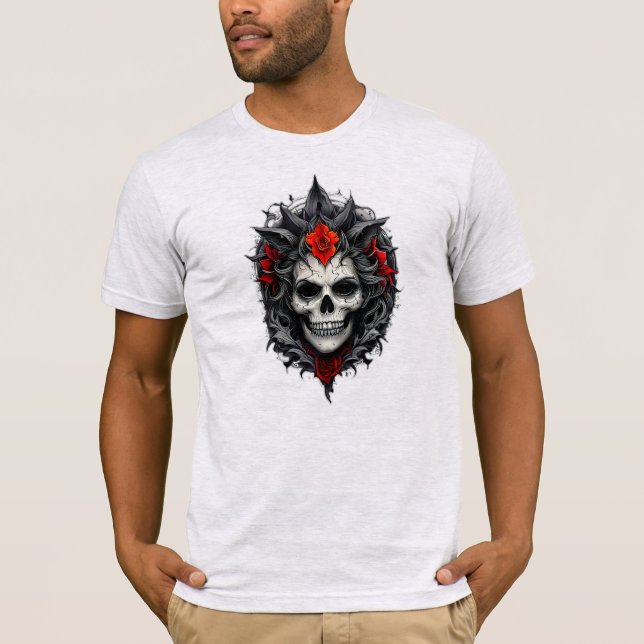 Une tête de mort parmi les roses. t shirt (Framsida)