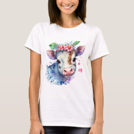 une tête de vache originale avec des fleurs. t shirt