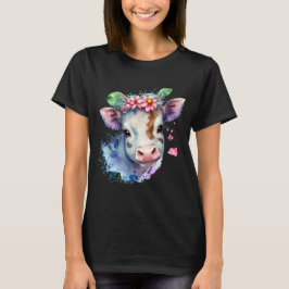 une tête de vache originale avec des fleurs. t shirt