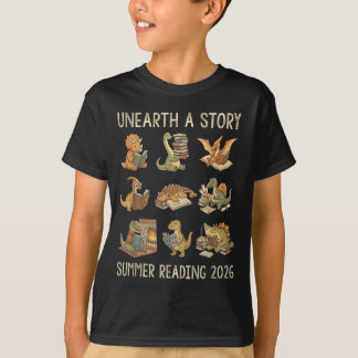 Unearth a Story Summer 2026 Dinosaur Reading Books T Shirt