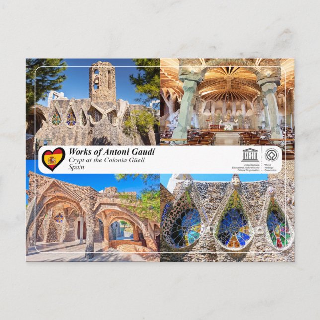 UNESCO - Antoni Gaud, Krypt vid Colonia G ￼ ell Vykort (Framsida)