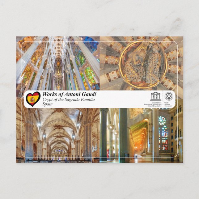 UNESCO - Antoni Gaudí - Sagrada Família - Krypta Vykort (Framsida)