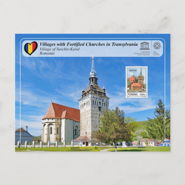 UNESCO-byn Saschiz-Keisd (Frimärke Edition) Po Vykort (Framsida)