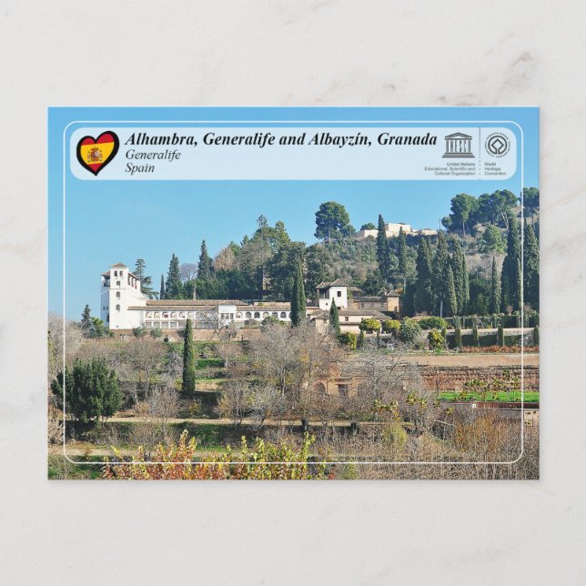 Unesco WHS - Generalife, Granada Vykort (Framsida)