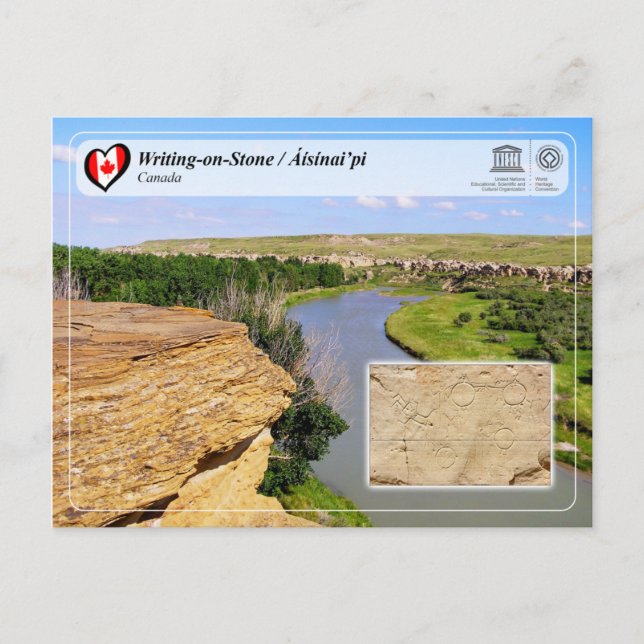 UNESCO WHS - Writing on-Stone / Áísínai’pi Vykort (Framsida)