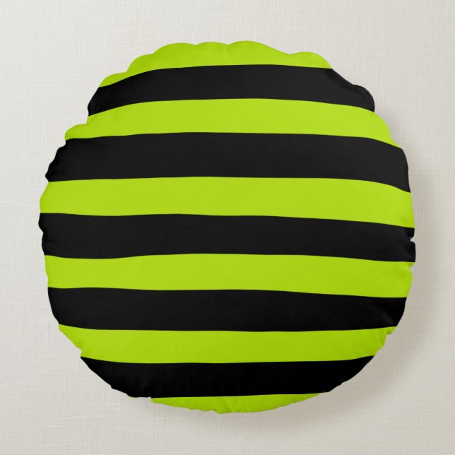 Uneven Rand - Lime Green and Black Rund Kudde (Framsidan)