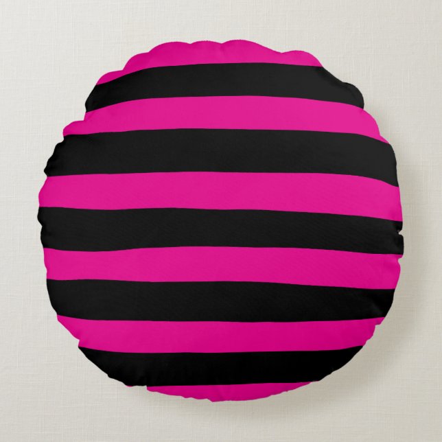 Uneven Rand - Magenta och svart Rund Kudde (Framsidan)