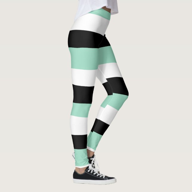 Uneven Rand - Mint Grönt, Vit och Svart Leggings (Höger)