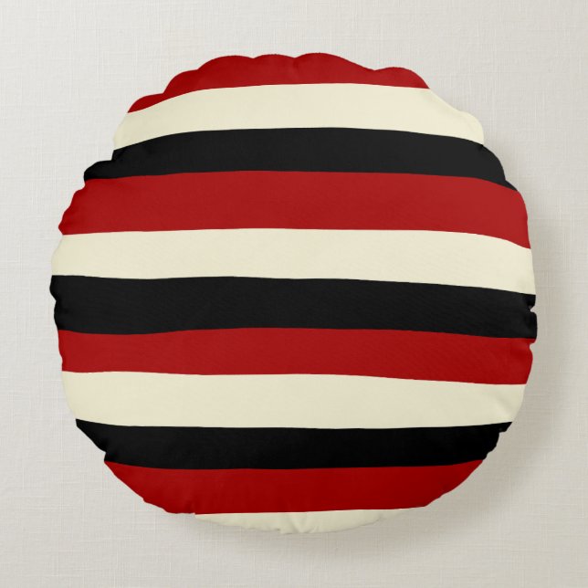 Uneven Rand - Red and Cream Rund Kudde (Framsidan)