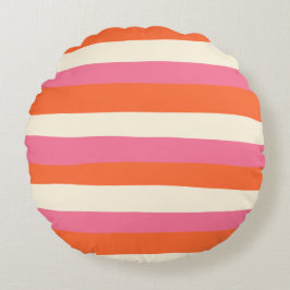 Uneven Rand - Rosa, Orange och kream Rund Kudde
