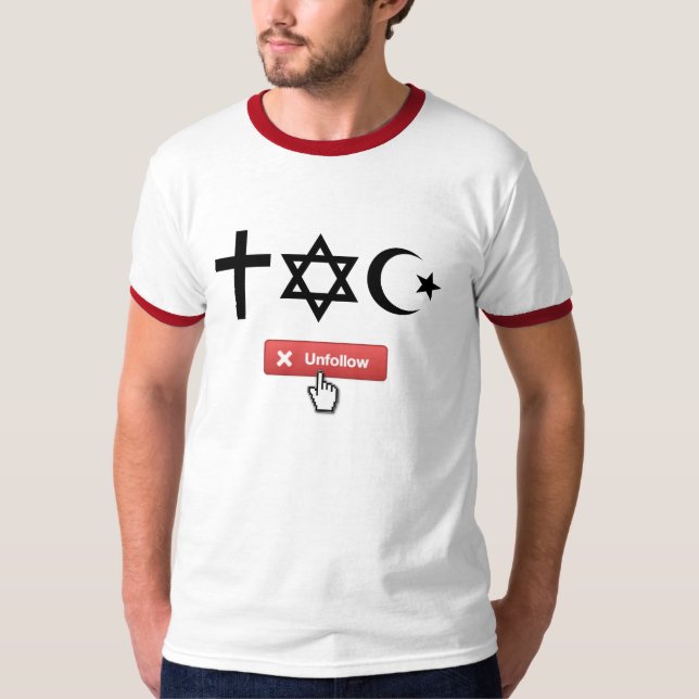 Unfollow religion tee shirt (Framsida)