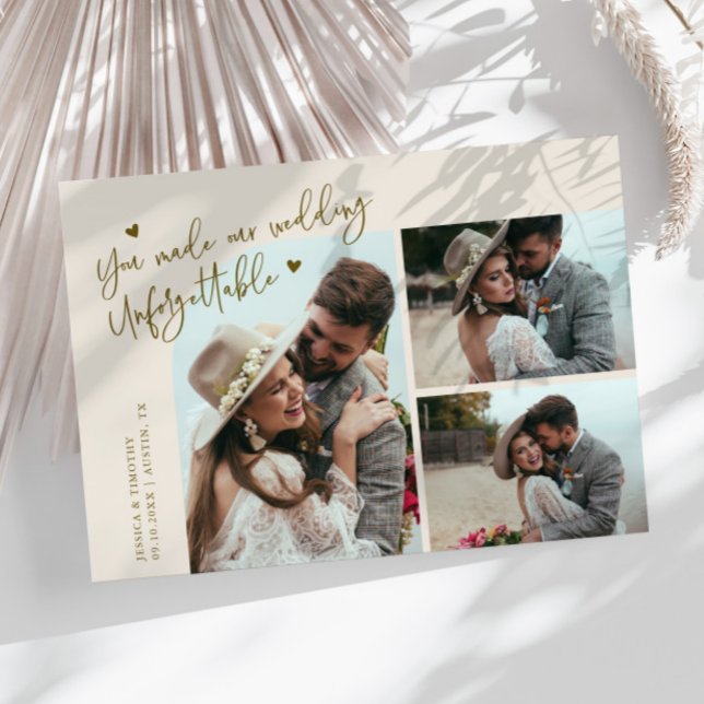 Unforgettable Wedding Cream Multi Photo Tack Kort (Skapare uppladdad)