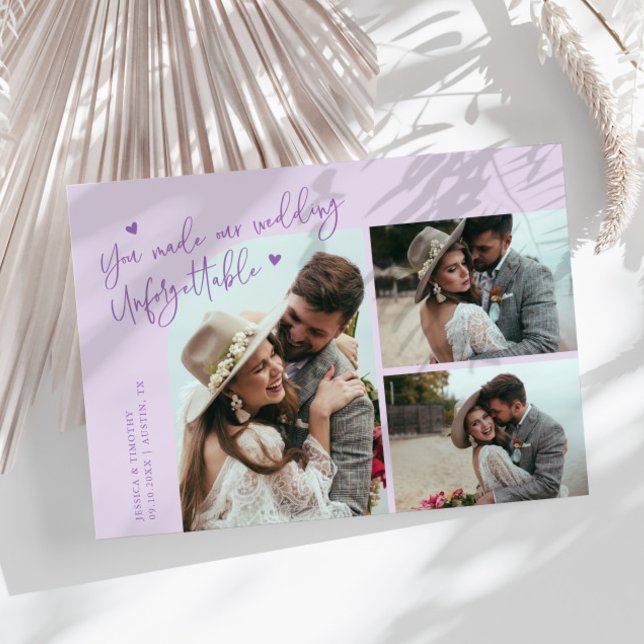 Unforgettable Wedding Lilac Multi Photo Tack Kort (Skapare uppladdad)