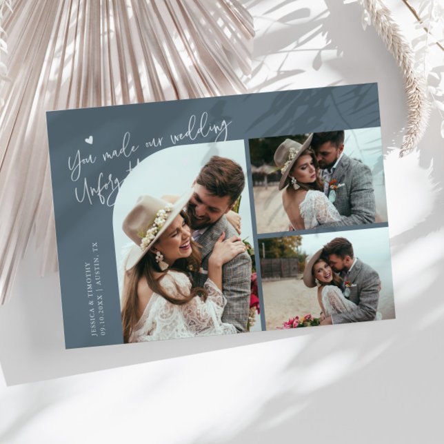 Unforgettable Wedding Slate Blue Multi Photo Tack Kort (Skapare uppladdad)