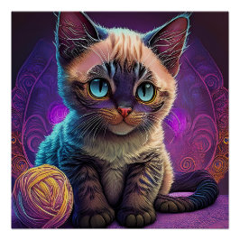 Ung blåögd kattunge med garnboll perfect poster