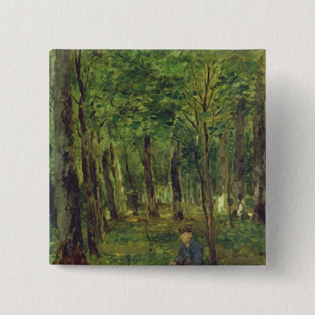 Ung bondesitta i skogen, 1878 knapp (Framsida)
