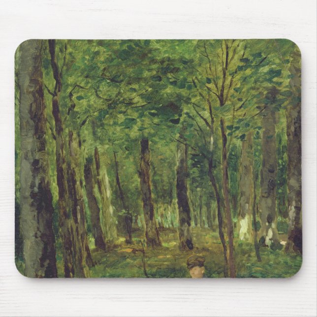 Ung bondesitta i skogen, 1878 musmatta (Framsidan)