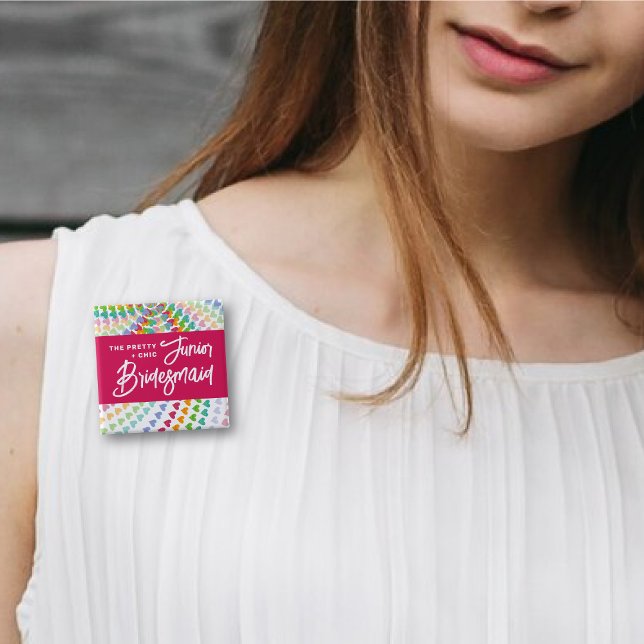 UNG BRIDESMAID Rainbow Hearts Sprinkles Bröllop Knapp (JUNIOR BRIDESMAID Rainbow Hearts Sprinkles Bridal Party / Wedding Pinback Button @ fat_fa_tin)