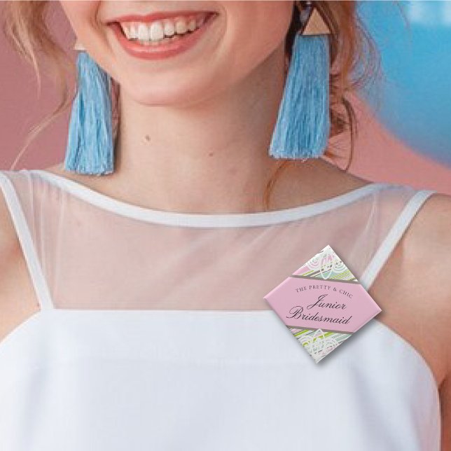 UNG BRUDJUNGFRU Söt Trädgård Randig Chic Bröllop Knapp (JUNIOR BRIDESMAID Sweet Garden Pastel Stripes Chic Wedding Rehearsal Pin Button @ fatfatin)