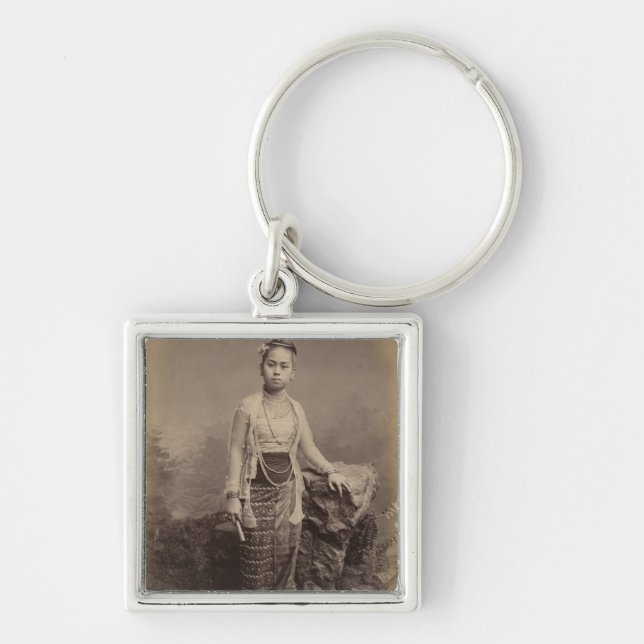 Ung Burmese flicka, c.1875 Fyrkantig Silverfärgad Nyckelring (Framsidan)