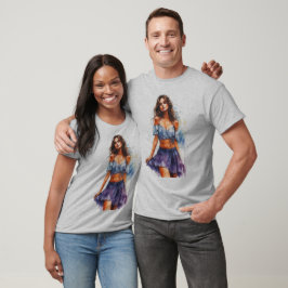 Ung dam på kjol på en grå t shirt