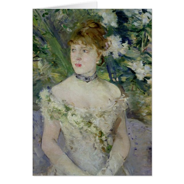 Ung flicka i en boll-gryning, 1879 hälsningskort (Framsidan)